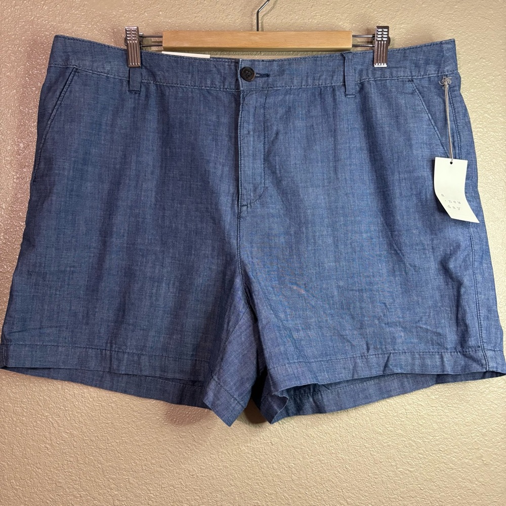 a new day Tailored Chambray Flat Front Shorts in Blue